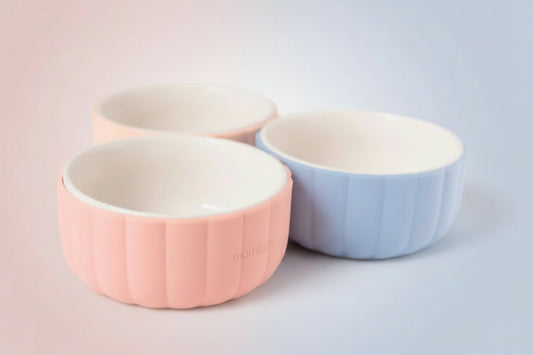 Ceramic Kids Bowl with Scalloped Silicone Sleeve | Microwave & Dishwasher Safe Toddler Tableware