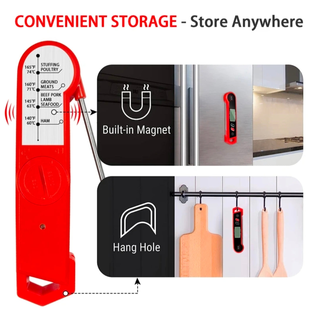 Waterproof Digital Meat Thermometer - Premium SS304 Fast 3s Instant Read Foldable Food Thermometer with Backlight & Alarm