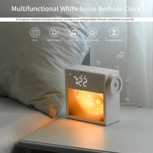 5-in-1 Multifunctional White Noise Bedside Clock – Smart Moon Wake-Up Light, Dual Alarm, 20 Natural Sounds Sleep Machine & Dimmable Ambiance Lamp