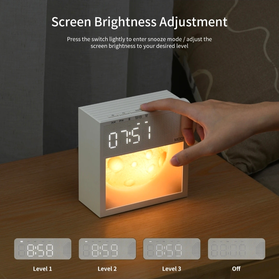 5-in-1 Multifunctional White Noise Bedside Clock – Smart Moon Wake-Up Light, Dual Alarm, 20 Natural Sounds Sleep Machine & Dimmable Ambiance Lamp
