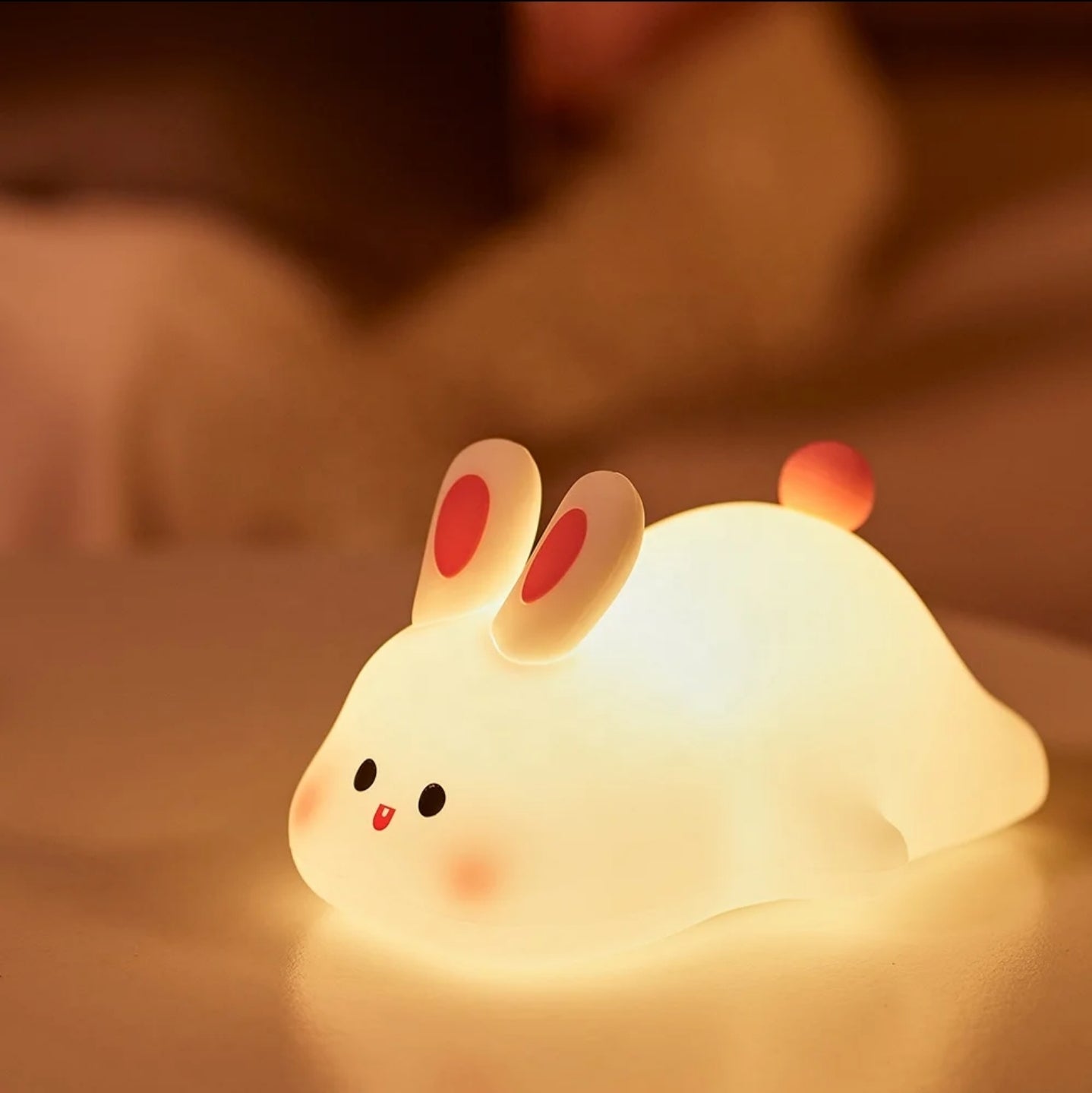 Big Face Rabbit Silicone Night Light – USB Rechargeable Cute LED Lamp for Kids & Bedrooms