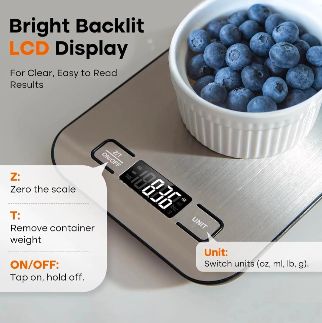 Digital Kitchen Food Scale -High Precision Stainless Steel Cooking & Baking Scale with Backlit LCD