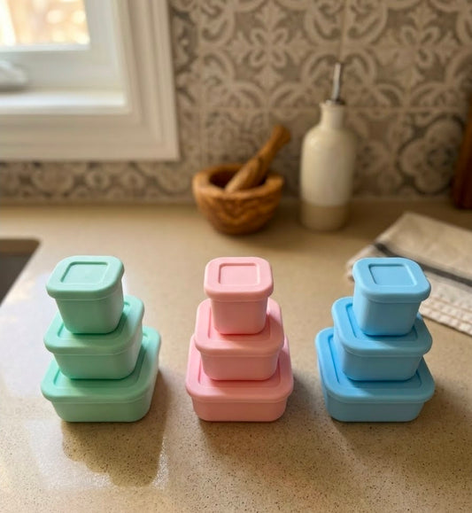 Set of 3 Reusable Silicone Snack Box Set for Kids & Toddlers