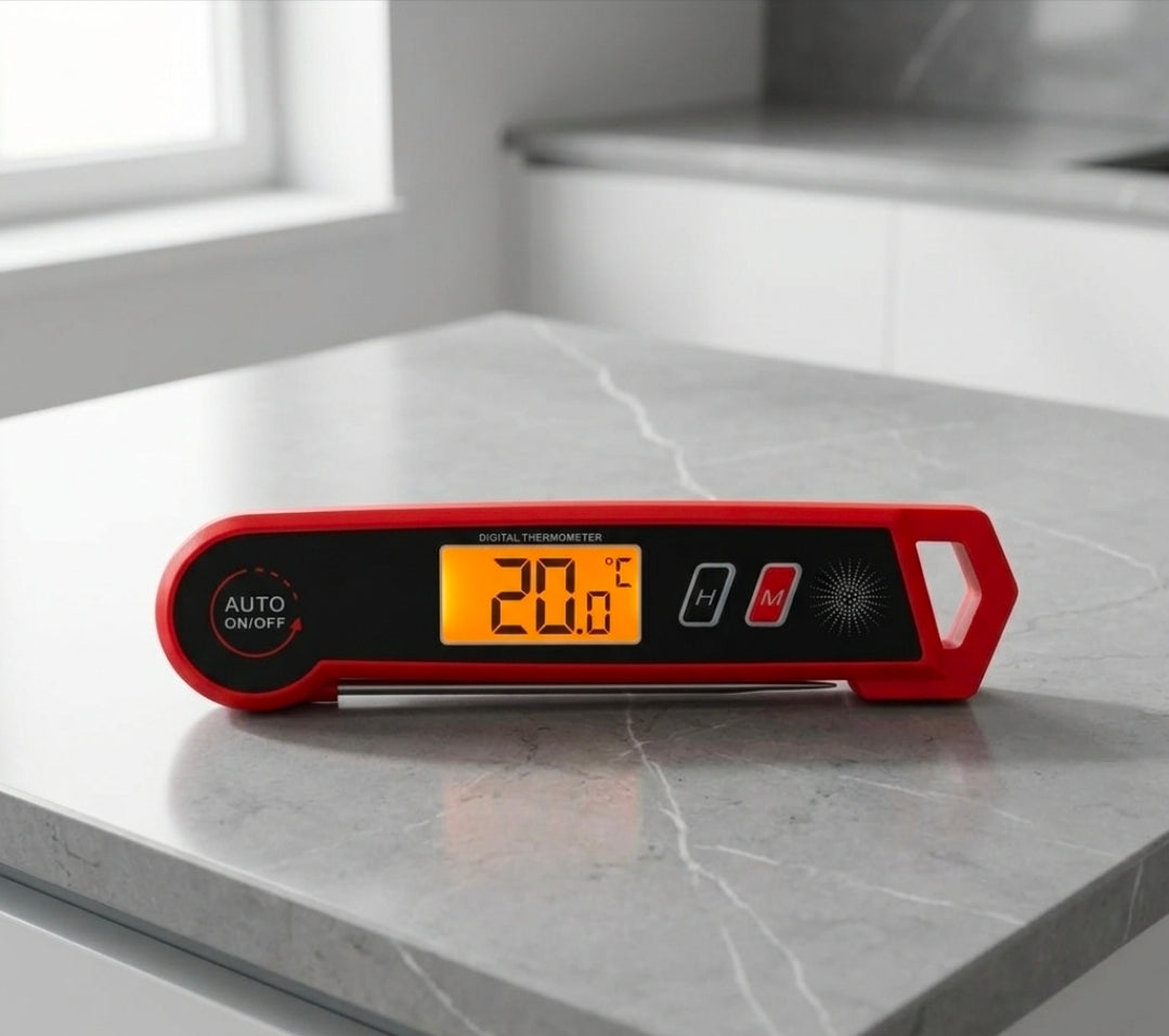 Waterproof Digital Meat Thermometer - Premium SS304 Fast 3s Instant Read Foldable Food Thermometer with Backlight & Alarm
