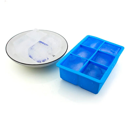 6-Grid Large Square Silicone Ice Cube Tray | Jumbo Ice Maker (Blue)
