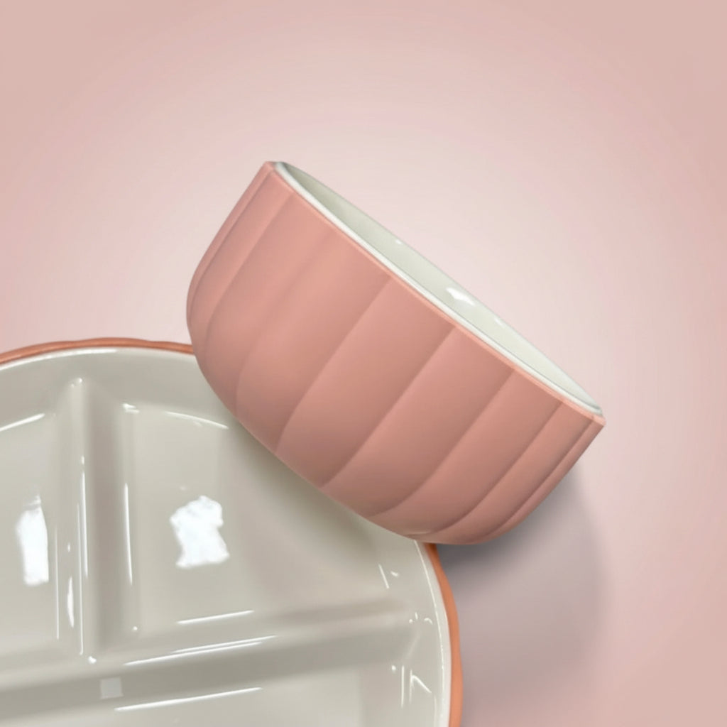 Ceramic Kids Bowl with Scalloped Silicone Sleeve | Microwave & Dishwasher Safe Toddler Tableware