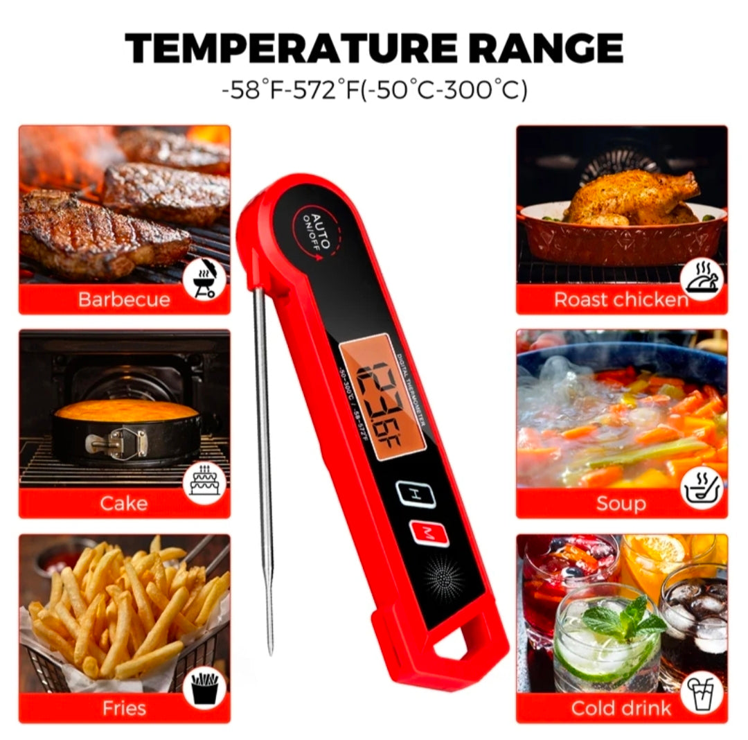 Waterproof Digital Meat Thermometer - Premium SS304 Fast 3s Instant Read Foldable Food Thermometer with Backlight & Alarm