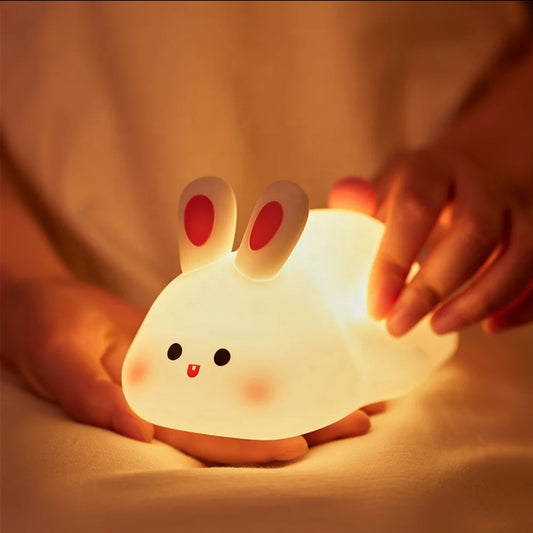 Big Face Rabbit Silicone Night Light – USB Rechargeable Cute LED Lamp for Kids & Bedrooms