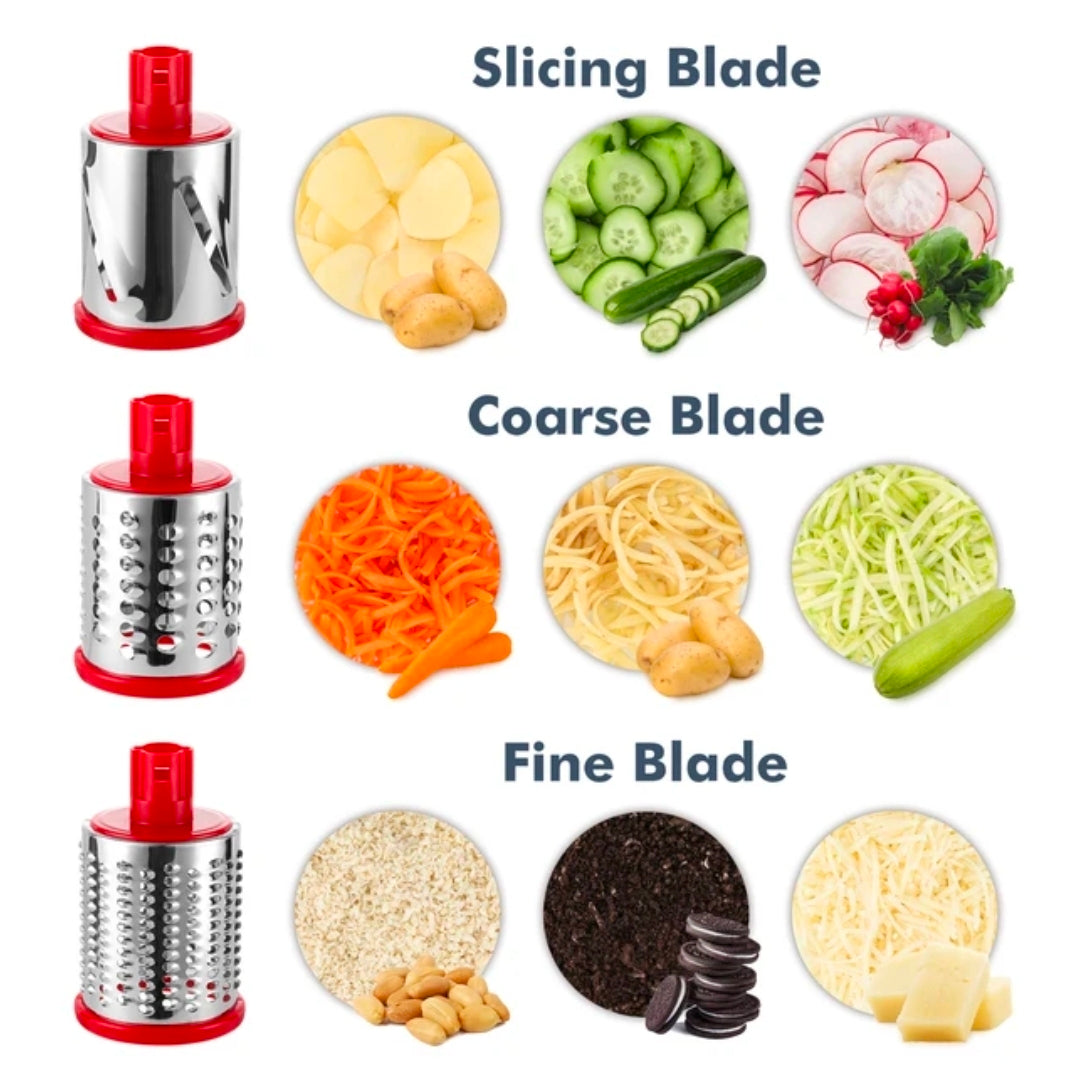 3-in-1 Rotary Cheese Grater & Slicer | 2.6" Wide Chute Veggie Cutter