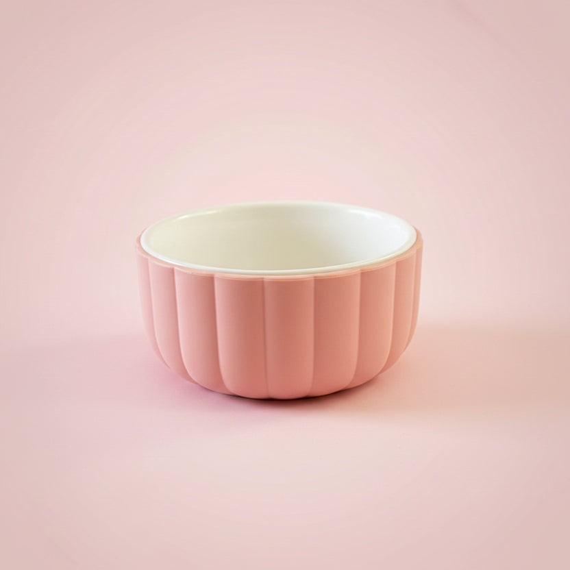 Ceramic Kids Bowl with Scalloped Silicone Sleeve | Microwave & Dishwasher Safe Toddler Tableware
