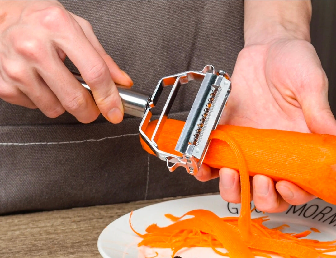 Premium Dual-Blade  Stainless Steel Serrated Fruit Shredder & Vegetable Peeler
