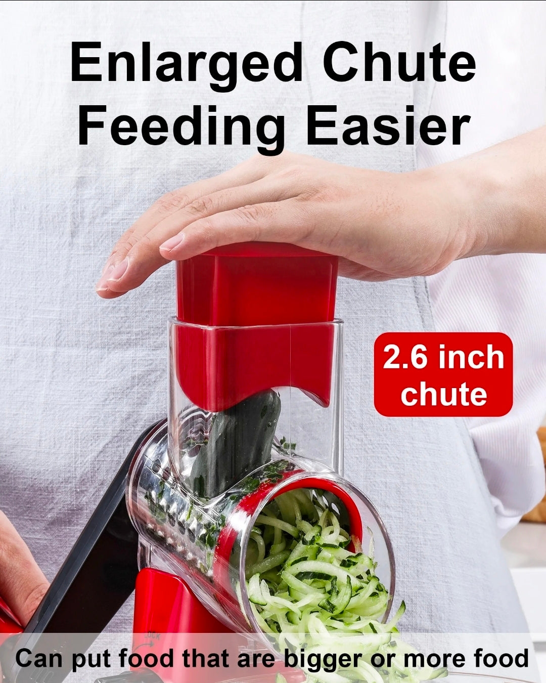 3-in-1 Rotary Cheese Grater & Slicer | 2.6" Wide Chute Veggie Cutter