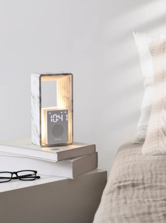 Modern Bedside Lamp - Digital Alarm Clock with Sunrise Wake-Up Light, White Noise, USB & Touch Control