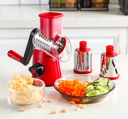 3-in-1 Rotary Grater & Slicer | 2.6" Wide Chute Veggie Cutter