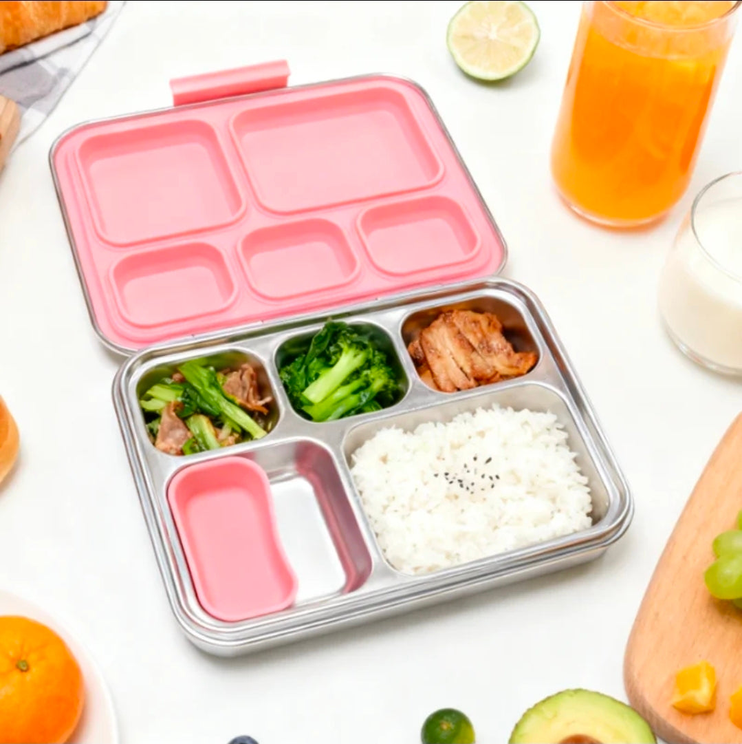 5-Compartment (1,250 ml) Stainless Steel Bento Box – Leak-Proof  Kids & Adult Lunch Box