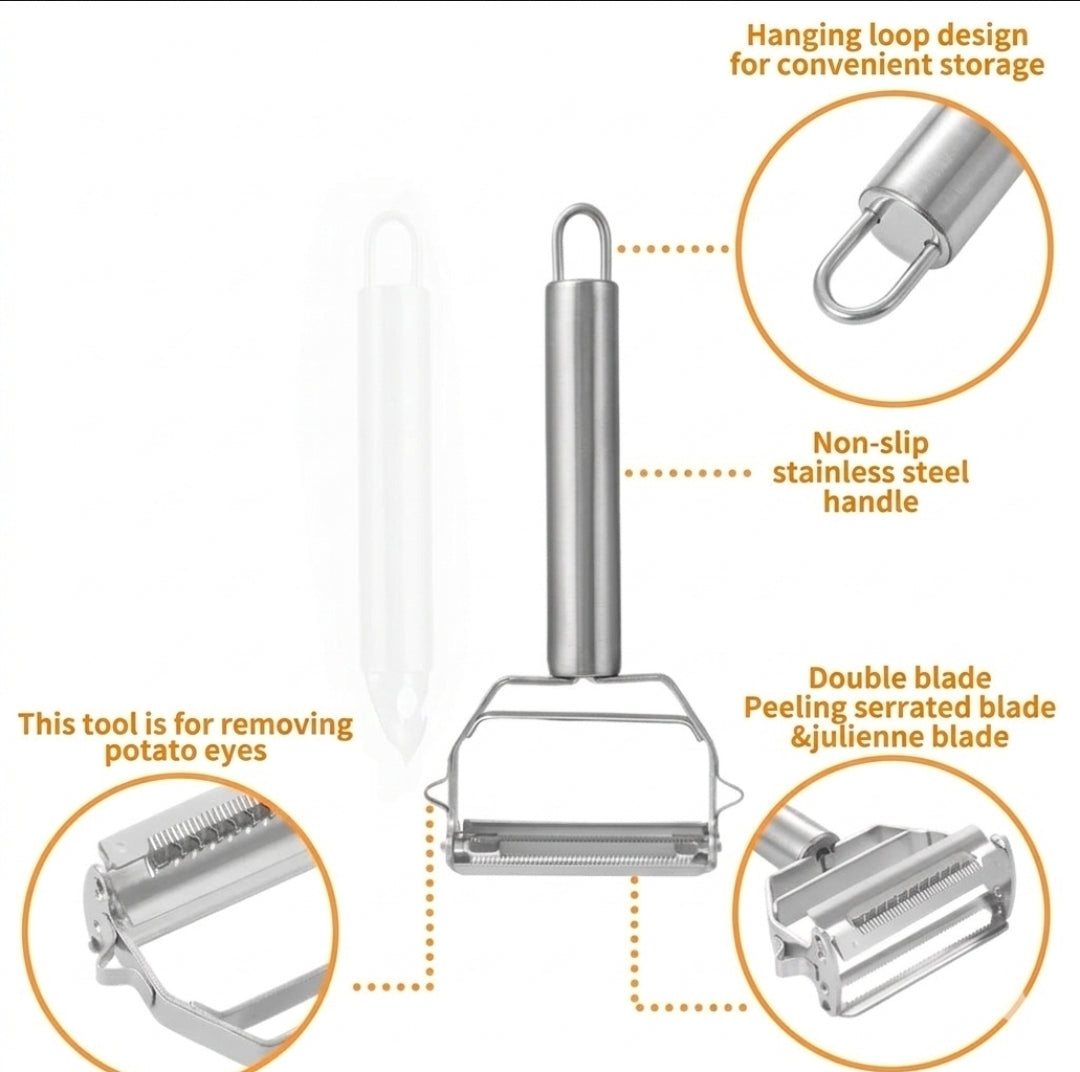 Premium Dual-Blade  Stainless Steel Serrated Fruit Shredder & Vegetable Peeler